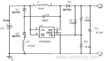 FAN5331實現(xiàn)的LC諧振升壓轉換器