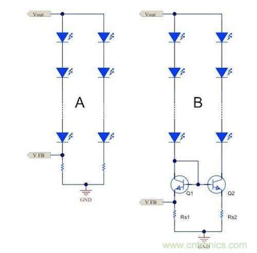 電流鏡 (B) 可針對(duì)簡(jiǎn)單電阻器電流調(diào)節(jié) (A) 提供各種優(yōu)勢(shì)。