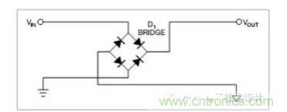 是一個(gè)橋式整流器，不論什么極性都可以正常工作，但是有兩個(gè)二極管導(dǎo)通，功耗是圖1的兩倍.